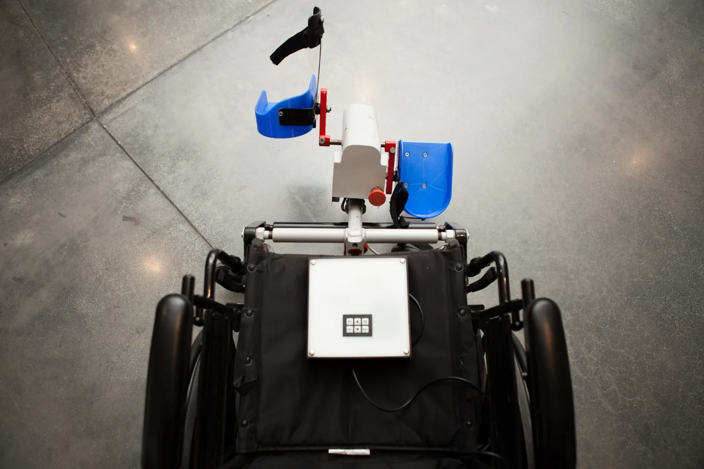 LegMaker lower-limb exercise prototype on a manual wheelchair
